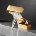 Sjqka - Moderner Wasserfall-Waschtischarmatur für Badezimmer, Einhebel-Mischbatterie, Badezimmer-Wasserhahn, Messing-Wasserhahn, mattiertes Gold