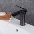 Modernes Wasserfall-Wasserhahn-Design, Badezimmer-Wasserhahn, Einhand-Waschtischarmatur für Badezimmerwaschbecken und Waschbecken (schwarz)