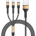 Aougo - 3-in-1-Universalkabel [1,3 m] Multi-USB-Nylon-Ladekabel mit Micro-USB-Typ-C-Lightning-Kabel für iPhone, Samsung Galaxy, Huawei, Honor.