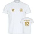 multifanshop Herren T-Shirt - Germany - Adler Retro Trikot 12 Gold - Druck gold metallic - Männer