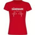 multifanshop Damen T-Shirt - Dänemark - Herzschlag - Druck weiß - Frauen