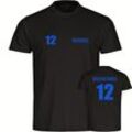 multifanshop Herren T-Shirt - Braunschweig - Trikot Nummer 12 - Druck blau - Männer