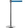 Absperrpfosten, chromsilber, Gurtband blau, ausziehbar bis 2 m, selbstaufrollend, mit Bremse, Ø 360 x H 1040 mm, Metall verchromt