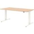 Home Office Schreibtisch TEMPIO, elektrisch höhenverstellbar, geteilte Tischplatte mit Klappe, B 1600 x T 700 x H 640-1280 mm, Sonoma Eiche/weiß