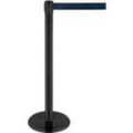 Absperrpfosten, Kopf um 360° drehbar, Gurt bis 2,3 m ausziehbar, Gurtkassette & Bremse, L 1000 mm, Metall, Gurt schwarz-blau