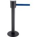 Absperrpfosten RS-Guidesystems® GLA 200, schwarz, Gurtband blau & ausziehbar bis 20 m, Ø 350 x H 1000 mm, Metall lackiert & Kunststoff