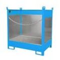 Fass-Stapelpalette Bauer FSP-2 G, Spritzschutzwand 3-seitig, Kap. 2 x 200 l Fass, blau