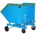 Späne-Kippbehälter Bauer SKW-ET 1000, Stahl, blau, B 1420 x T 1340 x H 1290 mm, 1000 l, bis 300 kg, Rollen, manuelles Kippen, mit Einfahrttaschen