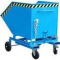 Späne-Kippbehälter Bauer SKW-ET 1000, Stahl, blau, B 1395 x T 1070 x H 1220 mm, 600 l, bis 300 kg, Rollen, manuelles Kippen, mit Einfahrttaschen