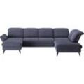 Wohnlandschaft SIT & MORE "Leandro U-Form" Sofas Gr. B/H/T: 363cm x 88cm x 242cm, Struktur weich, Ottomane rechts, mit Sitztiefenverstellung-ohne Kopfteilverstellung-ohne Armlehnfunktion-ohne Bettfunktion-ohne Bettkasten, blau (tiefblau) Wahlweise mit Bett-, Kopfteil - und Armlehnfunktion, sowie Bettkasten