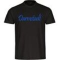 multifanshop Herren T-Shirt - Darmstadt - Schriftzug - Druck blau - Männer