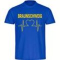 multifanshop Herren T-Shirt - Braunschweig - Herzschlag - Druck gelb - Männer