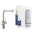 Grohe Blue Home Spültisch-Einhebelmischer 31539DC0 Supersteel, L-Auslauf-Starter Kit, herausziehbarer Mousseurauslauf