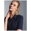 Poloshirt TRIGEMA "TRIGEMA Slim Fit Poloshirt mit Kristallsteinen", Damen, Gr. XXXL, blau (navy), 94% Baumwolle, 6% Elastan, Basic, Kurzarm, Shirts