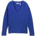 TOM TAILOR DENIM Damen Relaxed Strickpullover mit V-Ausschnitt, blau, Uni, Gr. XXL