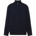 TOM TAILOR Herren Troyer Strickpullover mit recyceltem Kaschmir, blau, Uni, Gr. XL