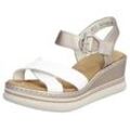 Keilsandalette RIEKER, Damen, Gr. 39, silber (weiß, silberfarben), Leder, Lederimitat, elegant, Schuhe, Sandale, Plateausandalette, Sommerschuh mit Klettverschluss