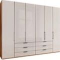 Falttürenschrank WIEMANN "Monaco mit hochwertige Beschläge inkl. Schubladendämpfung", braun (bianco, eiche, nachbildung, glas champagner), B:295,3cm H:236cm T:58cm, Holzwerkstoff, Floatglas, Schränke, Drehtürenschrank Kleiderschrank, unempfindlichen Glasfront, Made in Germany