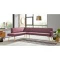 Eckbank EXXPO - SOFA FASHION "Lungo, moderne Kedernaht, bequem und elegant, hoher Holzfuß", lila, B:198cm H:84cm T:260cm, 100% Polyester, Sitzbänke, hochwertige Detailverarbeitung, frei im Raum stellbar