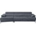 Ecksofa EGOITALIANO "Soul, extravagantes Designsofa, Megasofa, super bequem, tolle Details" Sofas Gr. B/H/T: 246 cm x 99 cm x 140 cm, Luxus-Microfaser Lederoptik, Recamiere links, blau (ice lake) mit Trapez-Abschlußelement, inkl verstellbarer Kopfteile