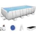 Framepool BESTWAY "Power Steel", grau (lichtgrau), B:274cm H:122cm L:549cm, Schwimmbecken, mit Sandfilteranlage, 549x274x122 cm