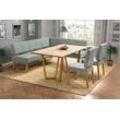 Eckbankgruppe HOME AFFAIRE "Ponza Eckbank Küchenbank BESTSELLER", blau (türkis, eiche geölt), langer Schenkel links, Sitzmöbel-Sets, Sitzgruppe Esszimmer Stühle Tisch und Bank bequem gepolstert