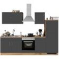 Küchenzeile KOCHSTATION "KS-Colmar", grau (küche: anthrazit, wotan, korpus: wotaneichfarben, arbeitsplatte: wotaneichfarben), B:270cm T:60cm, Komplettküchen-Sets, mit E-Geräten, Breite 270 cm