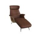 Loungesessel FLEXLUX "Clement Chaislongue, Relaxstuhl, Liegesessel", braun (old chestnut braun), B:81cm H:102cm T:152cm, 100% Echtleder, Sessel, Rücken- & Kopfteilverstellung, Armlehne, Eiche geölt, Fuß Alu