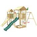 Spielturm JUNGLE GYM "Nova", grün (dunkelgrün), Spieltürme, KinderB:524cm H:280cm T:350cm, Holz, Spielanlage mit 2 Türmen, Schaukel und Rutsche mit Wasseranschluss, B:524cm H:280cm T:350cm