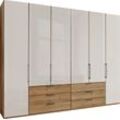 Falttürenschrank WIEMANN "Monaco", braun (bianco, eiche, nachbildung, glas champagner), B:295,3cm H:236cm T:58cm, Holzwerkstoff, Floatglas, Schränke, Drehtürenschrank Kleiderschrank, Teil-Glasfront sowie hochwertige Beschläge inkl. Schubladendämpfung