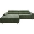 Ecksofa 3C CANDY "Denver auch mit Cord- und Easy care-Bezug, Kopfteilverstellung L-Form", grün (oliv), B:258cm H:68cm T:217cm, 88% Polyester, 12% Polyacryl, Sofas, wahlweise. mit motorischer Sitztiefenverstellung