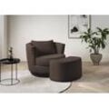 Drehsessel LEONIQUE "MAISIE, Love Seat,Lese-Sessel,Sessel-Set, mit Hocker", beige (hellbeige), B:95cm H:77cm T:133cm, Sessel, in MEGA CORD und Web-Velours, drehbar 360 Grad mit Hocker