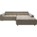 Ecksofa 3C CANDY "Denver auch mit Cord- und Easy care-Bezug, Kopfteilverstellung L-Form", grau (taupe), B:258cm H:68cm T:217cm, 88% Polyester, 12% Polyacryl, Sofas, wahlweise. mit motorischer Sitztiefenverstellung