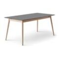 Esstisch HAMMEL FURNITURE "Meza Designtisch mit Auszugsfunktion und 2 Einlegeplatten" Tische Gr. B/H/T: 210cm x 73,5cm x 100cm, Einlegeplatten, Gestell aus Massivholz, grau (graphit, naturfarben) bootsförmige Tischplatte MDF, Eiche Massivholzgestell