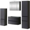 Badezimmer-Set WELLTIME "Kaunas", grau (matt grau, grau), B:120cm H:200cm T:49cm, Kastenmöbel-Sets, Waschtisch-Set (Breite 80 cm) mit Midischrank und Seitenschrank