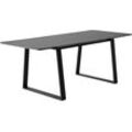 Esstisch HAMMEL FURNITURE "Meza Designtisch mit Auszugsfunktion und 2 Einlegeplatten" Tische Gr. B/H/T: 165cm x 73,5cm x 90cm, Einlegeplatten, schwarz (schwarz, schwarz) abgerundete Tischplatte MDF, Trapez Metallgestell