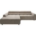 Ecksofa 3C CANDY "Denver auch mit Cord- und Easy care-Bezug, Kopfteilverstellung L-Form", grau (taupe), B:258cm H:68cm T:217cm, 88% Polyester, 12% Polyacryl, Sofas, wahlweise. mit motorischer Sitztiefenverstellung