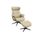 Relaxsessel FLEXLUX "Clement Relaxstuhl, Polstersessel, Liegesessel, TV-Sessel", beige (sandy beige), B:83cm H:112cm T:125cm, 100% Polyester, Sessel, Rücken- & Kopfteilverstellung, Drehbar, Armlehne Walnuss, Fuß Schwarz