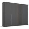 Drehtürenschrank RAUCH "Kleiderschrank Schrank Garderobe Garderobenschrank LAMELLA", grau (graumetallic, schwarz oak), B:226,0cm H:210,0cm T:54,0cm, Holzwerkstoff, Schränke, mit eleganter Lamellenabsetzung MADE IN GERMANY