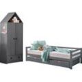 Jugendzimmer-Set LÜTTENHÜTT "Alpi" Schlafzimmermöbel-Sets grau Baby Daybed mit 2. Liegefläche + Kleiderschrank in Hausoptik, platzsparend