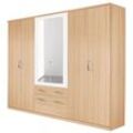 Kleiderschrank RAUCH "Drehtürenschrank Schrank Garderobe BURANO", weiß (eiche sonoma, alpinweiß), B:271cm H:212cm T:58cm, Holzwerkstoff, Schränke, mit Schubladen und Spiegelumrandung in Farbabsetzung MADE IN GERMANY