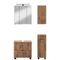 Badmöbel-Set WELLTIME "Trento, Badezimmer-Set, Waschbeckenunterschrank, Hängeschrank", braun (wotaneiche rille), B:90cm H:200cm T:35cm, MDF, Holzwerkstoff, Kastenmöbel-Sets, Unterschrank, Waschbeckenunterschrank, Spiegelschrank, Aufbauleuchte