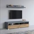 Lowboard INOSIGN "Roger,Breite 140 cm, stilvolle TV-Kommode, inclusive Wandboard" Sideboards grau (grau matt, eichefarben votan) TV-Schrank mit viel Stauraum, TV-Board, 2 Klappen