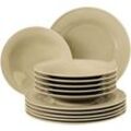 Tafelservice SELTMANN WEIDEN "Teller Set, Geschirr-Set Beat", beige (sandbeige), 12 tlg., Porzellan, Porzellan, Geschirr-Sets, wunderschöne Farbglasur, Made in Germany, 12 Teile, für 6 Personen