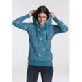 Sweater RAGWEAR "GRIPY FLOWERS O" Gr. XS (34), blau Damen Sweatshirts Hoodie mit floralem All Over-Druck