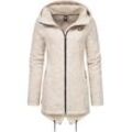 Kapuzenstrickjacke RAGWEAR "Wingi Melange", Damen, Gr. L (40), grau (taupe), Strick, Obermaterial: 56% Baumwolle, 44% Polyester, Innenfutter: 100% Polyester, sportlich, figurumspielend ca. Mitte Oberschenkel, hoch geschlossener Ausschnitt, Langarm Ärmel ohne Ärmelschlitz abgesteppte Kante mit Daumenlöchern, Strickjacken, Sportliche Kapuzenjacke mit Teddy-Kunstfell