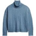 Strickpullover SUPERDRY "LW CABLE ROLL NECK JUMPER", Damen, Gr. M, blau (mid blau twist), Strick, Obermaterial: 64% Polyester, 23% Polyacryl, 13% Nylon, casual, regular fit, Langarm, Pullover
