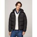 Steppjacke TOMMY HILFIGER "MIX DOWN HOODED PUFFER JACKET", Herren, Gr. M, schwarz, Web, Obermaterial: 100% Polyester. Futter: 100% Polyamid. Wattierung: 90% Daunen, 10% Federn, casual, Langarm, Jacken, mit abnehmbarer Kapuze