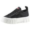 Plateausneaker TOMMY JEANS "TJW VULC FLATFORM LC MIX MEDIA", Damen, Gr. 41, schwarz, Textil, Leder, unifarben, sportlich, Schuhe, Freizeitschuh, Halbschuh, Schnürschuh mit derber Sohle