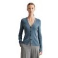 Cardigan MARC O'POLO "aus Organic Cotton-Garn", Damen, Gr. XS, blau, Obermaterial: 100% Baumwolle, unifarben, casual, slim fit, V-Ausschnitt, Strickjacken